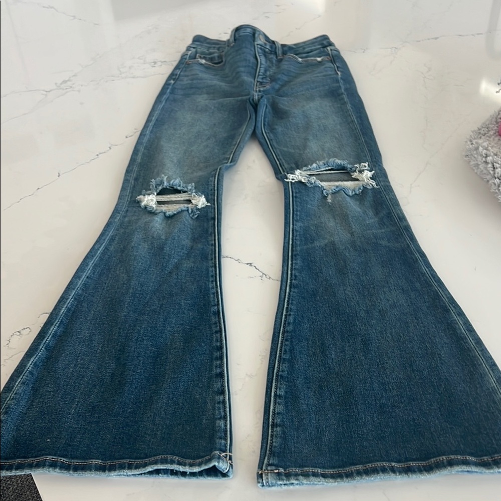 BKE Blue Flare Jeans with Distressed Details